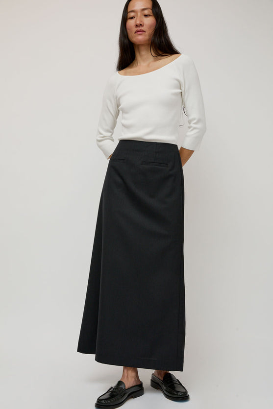 Amomento Stripe Maxi Long Skirt in Black