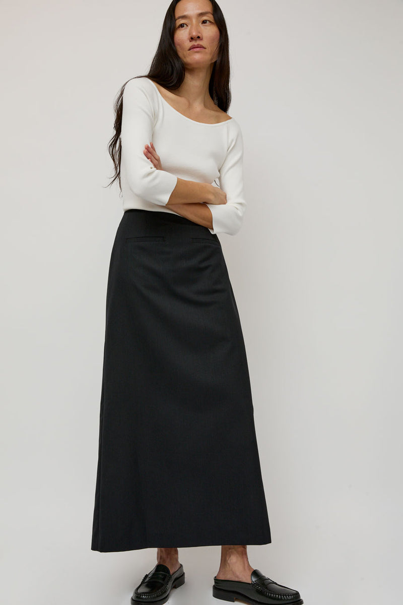 Amomento Stripe Maxi Long Skirt in Black