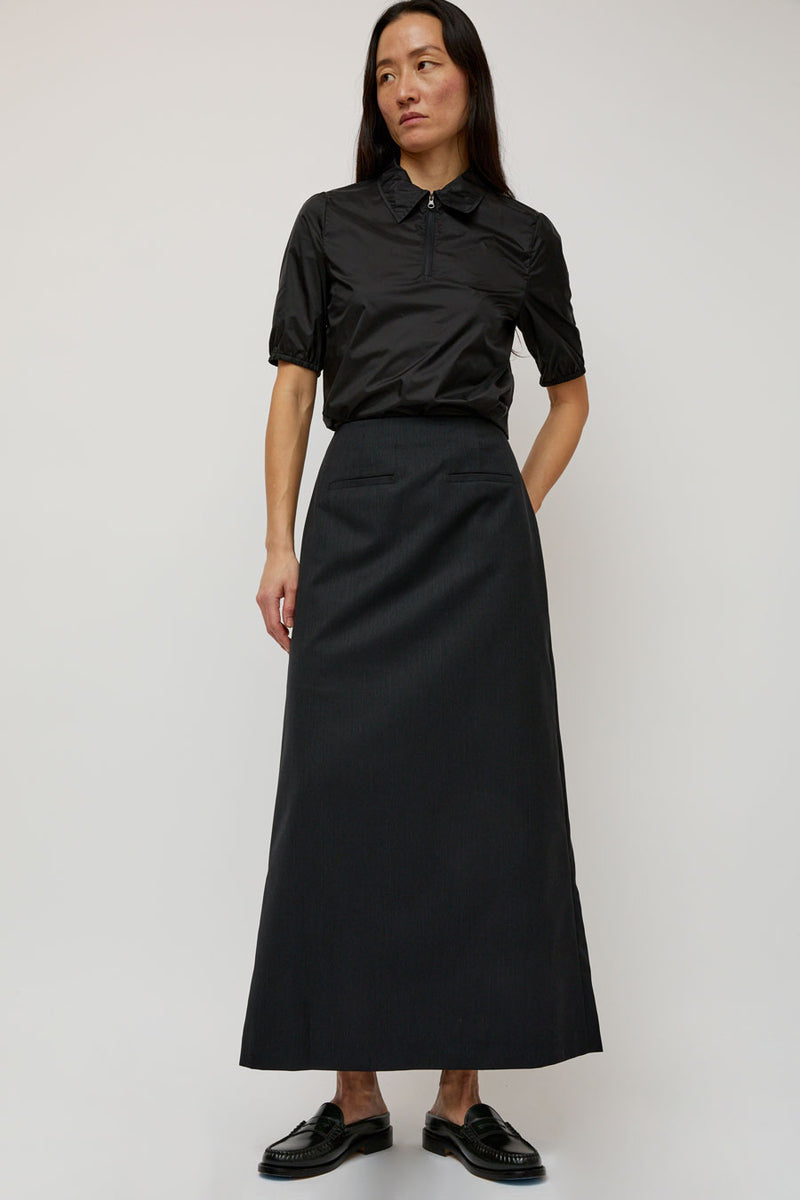 Amomento Stripe Maxi Long Skirt in Black