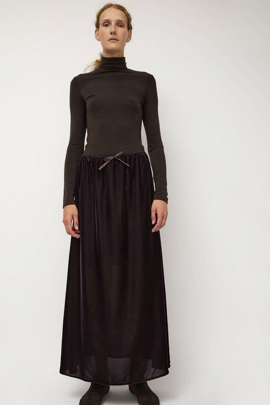 Amomento Velvet Drawstring Maxi Skirt in Brown
