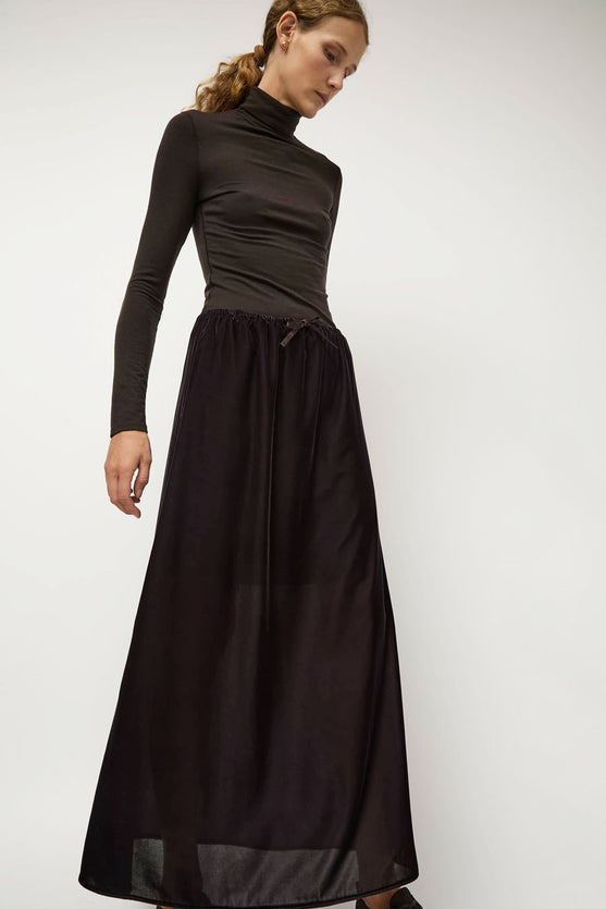 Amomento Velvet Drawstring Maxi Skirt in Brown