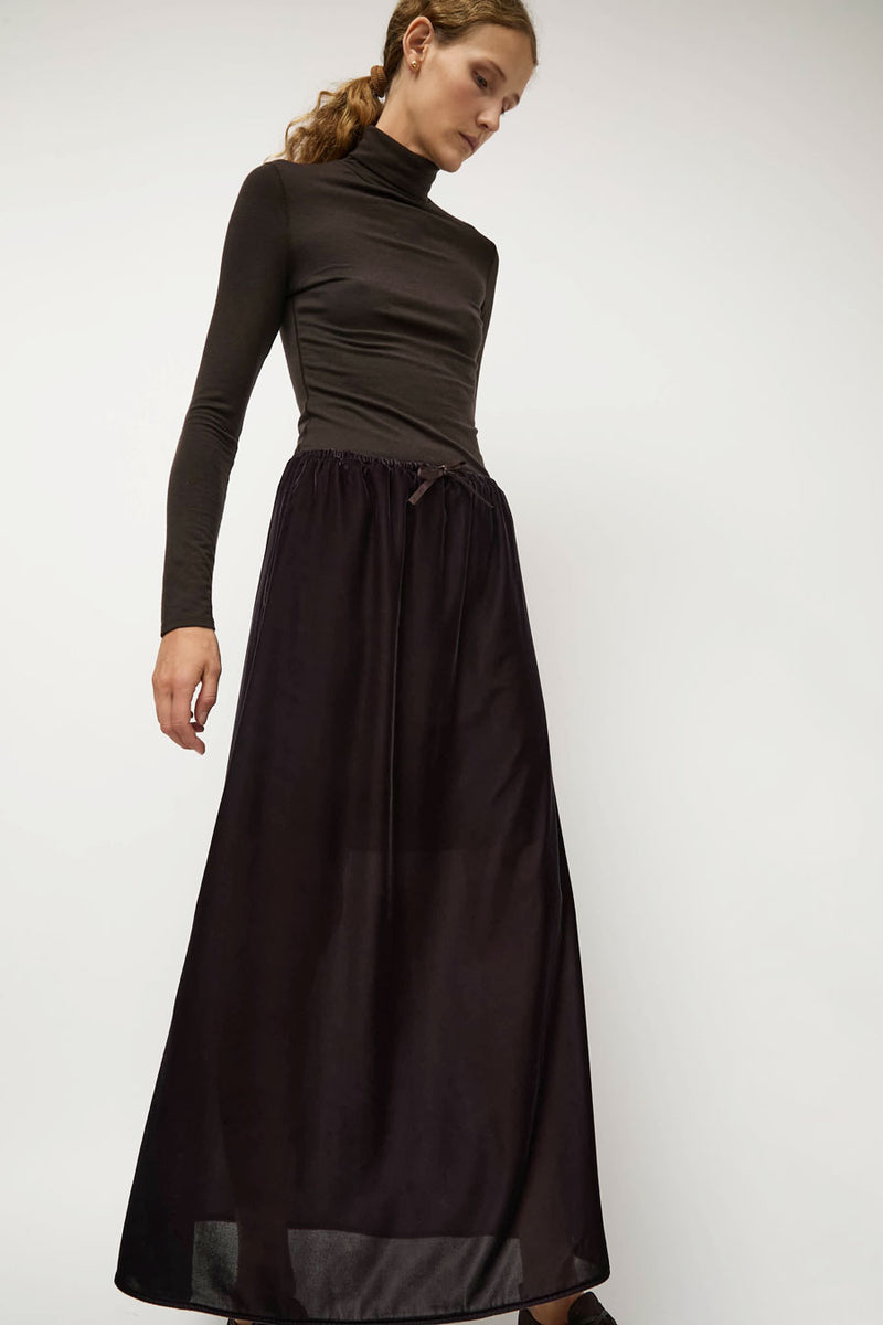 Amomento Velvet Drawstring Maxi Skirt in Brown
