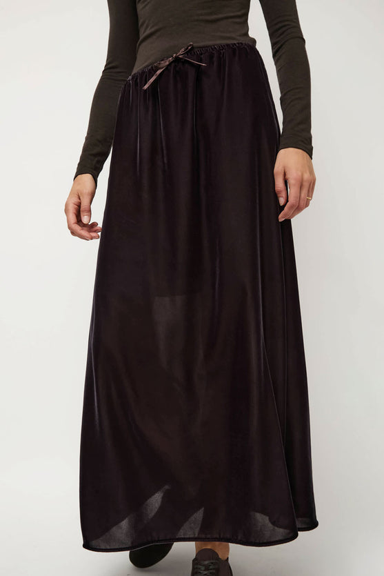 Amomento Velvet Drawstring Maxi Skirt in Brown