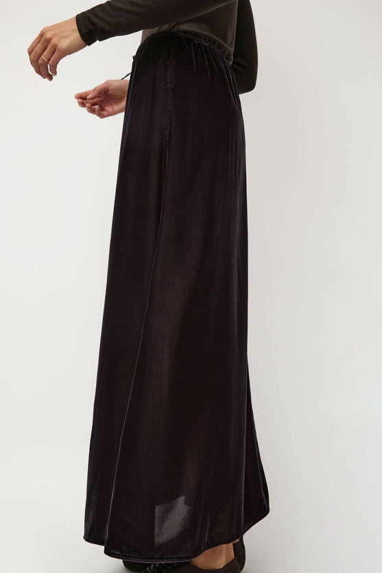 Amomento Velvet Drawstring Maxi Skirt in Brown