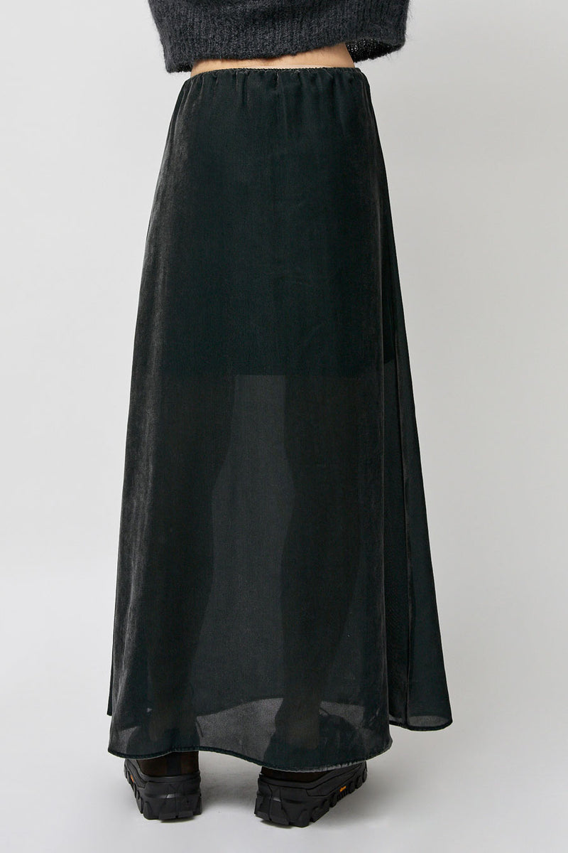 Amomento Velvet Drawstring Skirt in Dark Green