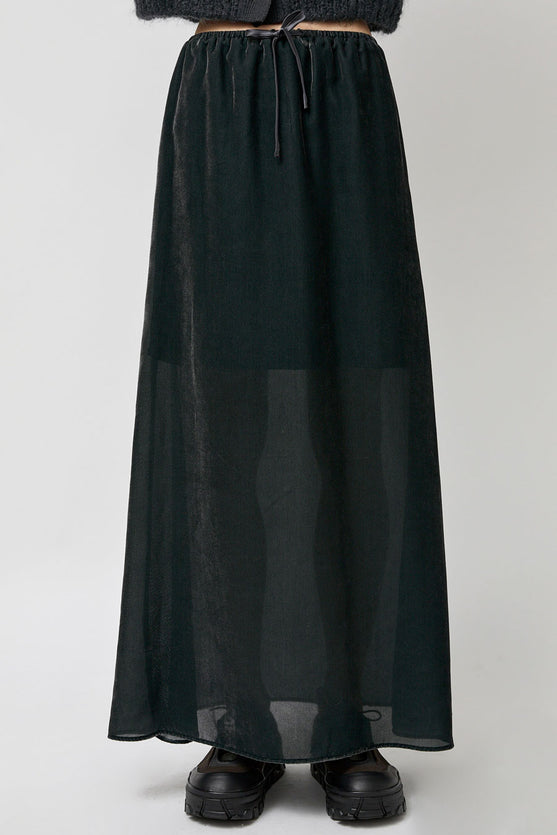 Amomento Velvet Drawstring Skirt in Dark Green