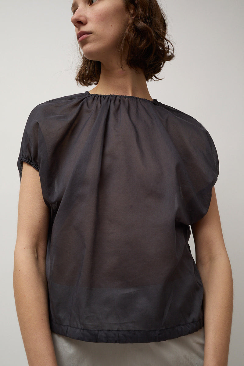 Amomento Sheer Shirring Top in Navy