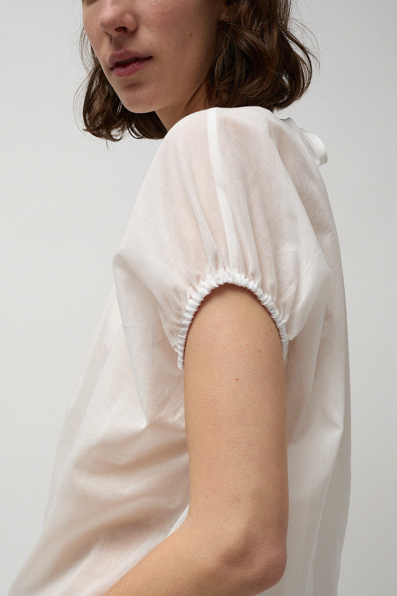 Amomento Sheer Shirring Top in White