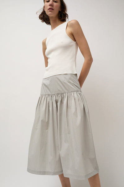 Amomento Shirring Flare Pants in Light Grey