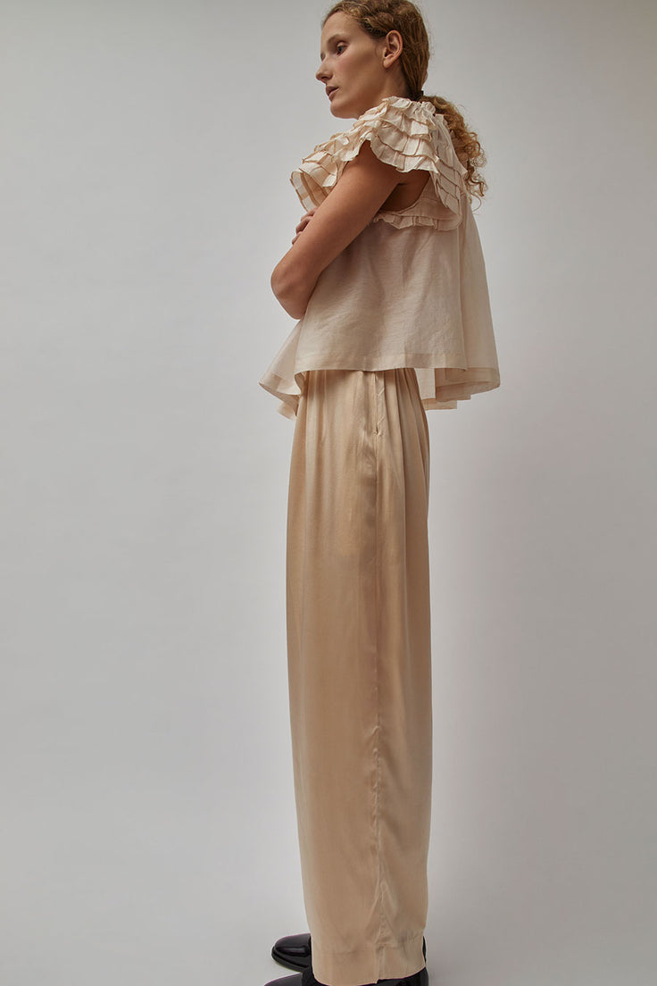 Anaak Raj Pleated Satin Pants in Creme