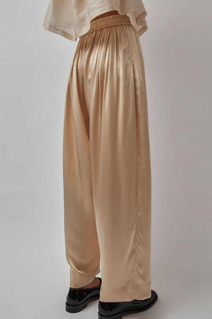 Pleated silk-satin straight-leg pants
