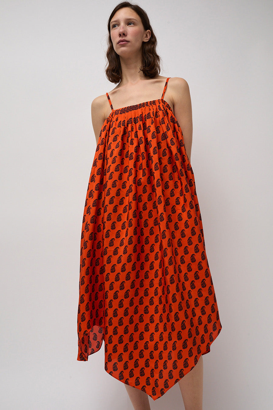 Anaak Etretat Print Handkerchief Dress in Vermillion Paisley