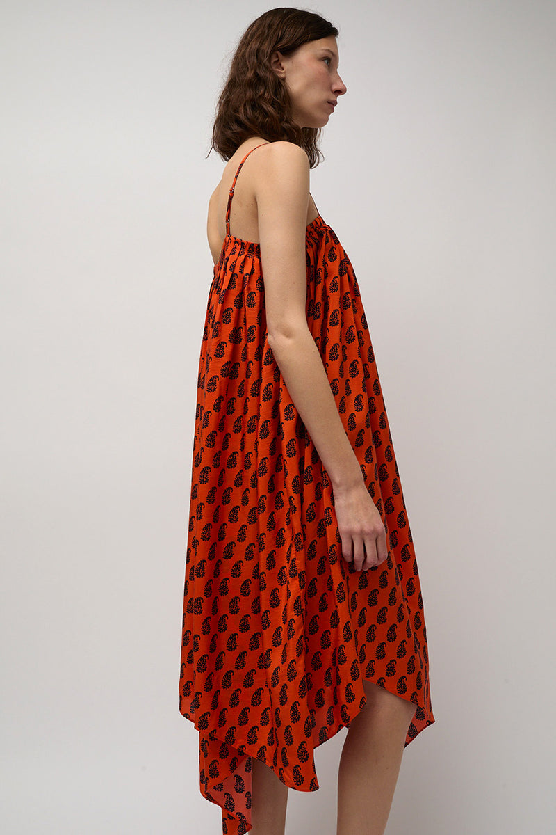 Anaak Etretat Print Handkerchief Dress in Vermillion Paisley