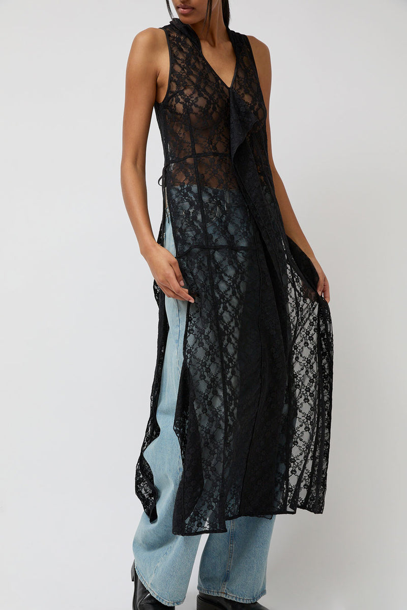 Anggae Lace Hooded Layering Dress in Black