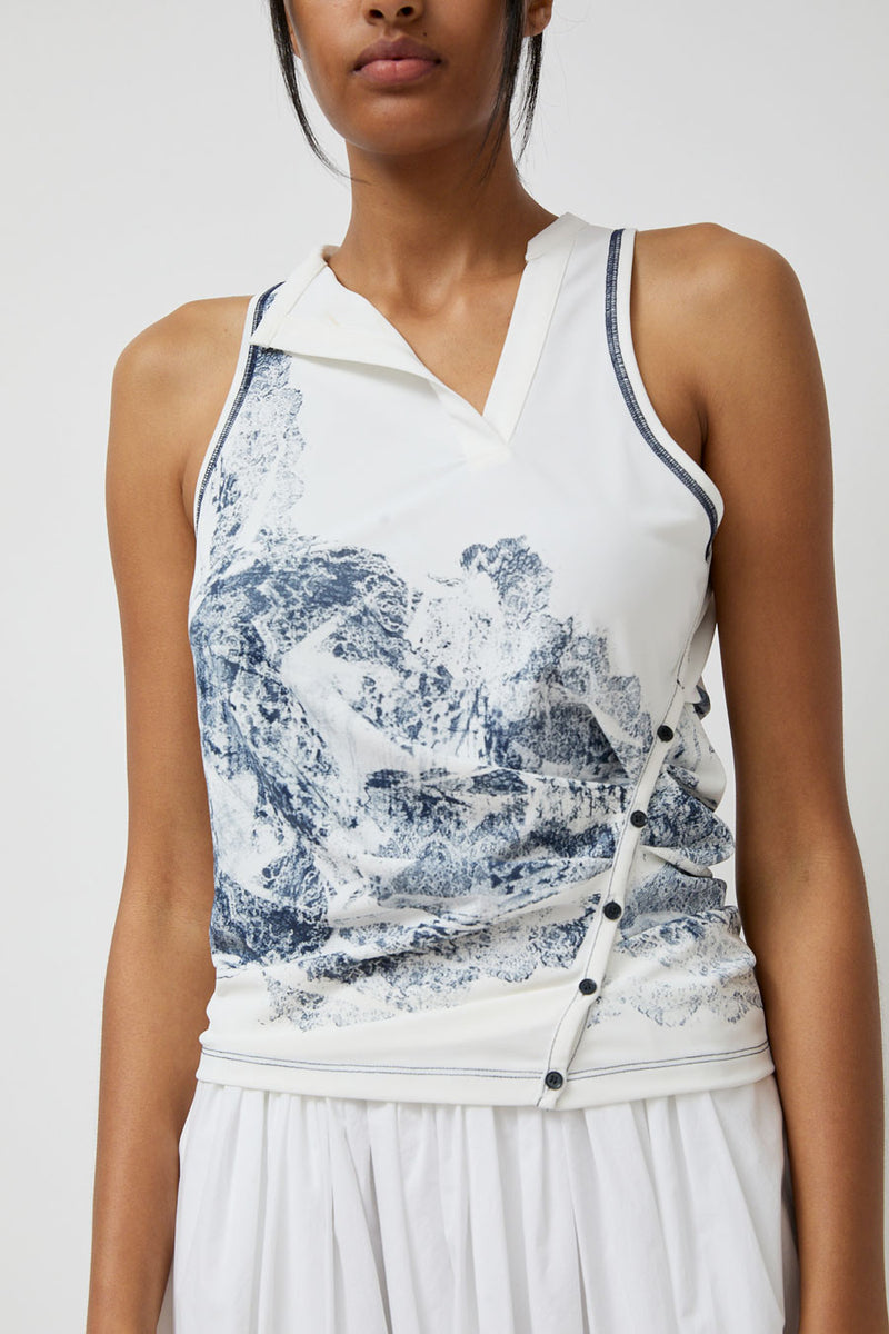 Anggae Lace Printed Draped Jersey Sleeveless Top in White