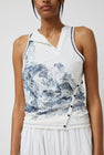 Anggae Lace Printed Draped Jersey Sleeveless Top in White