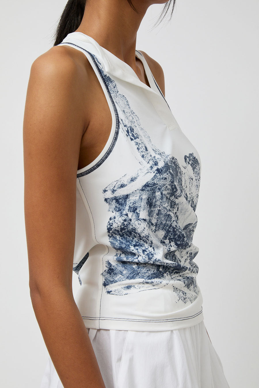 Anggae Lace Printed Draped Jersey Sleeveless Top in White