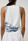 Anggae Lace Printed Draped Jersey Sleeveless Top in White