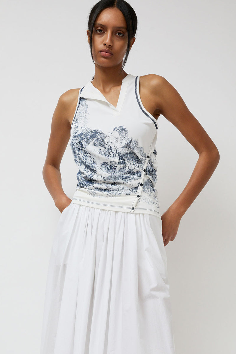 Anggae Lace Printed Draped Jersey Sleeveless Top in White