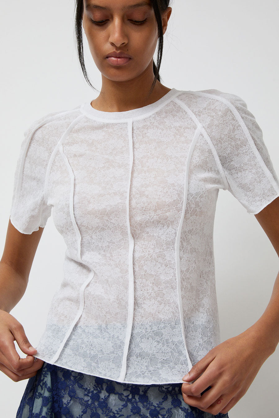 Anggae Lace Scuba T-Shirt in White