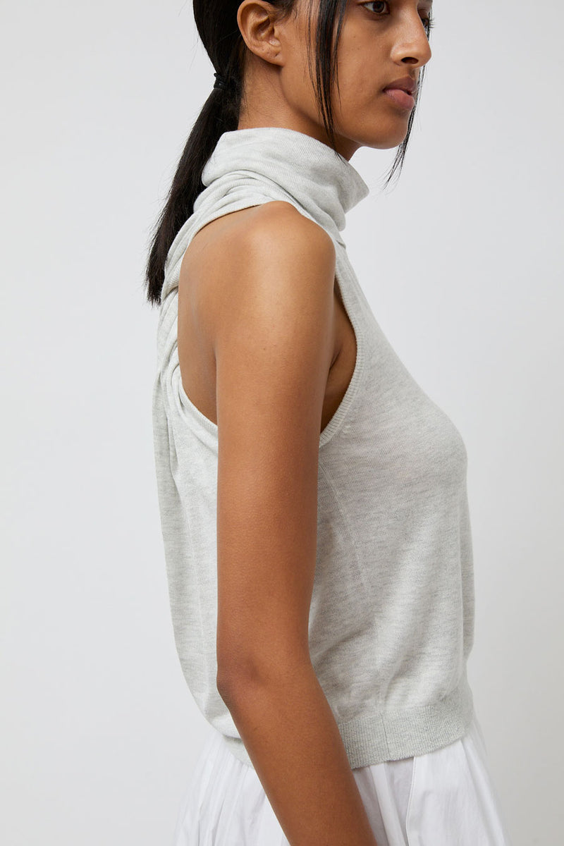 Anggae Twisted Back Knit Top in Grey