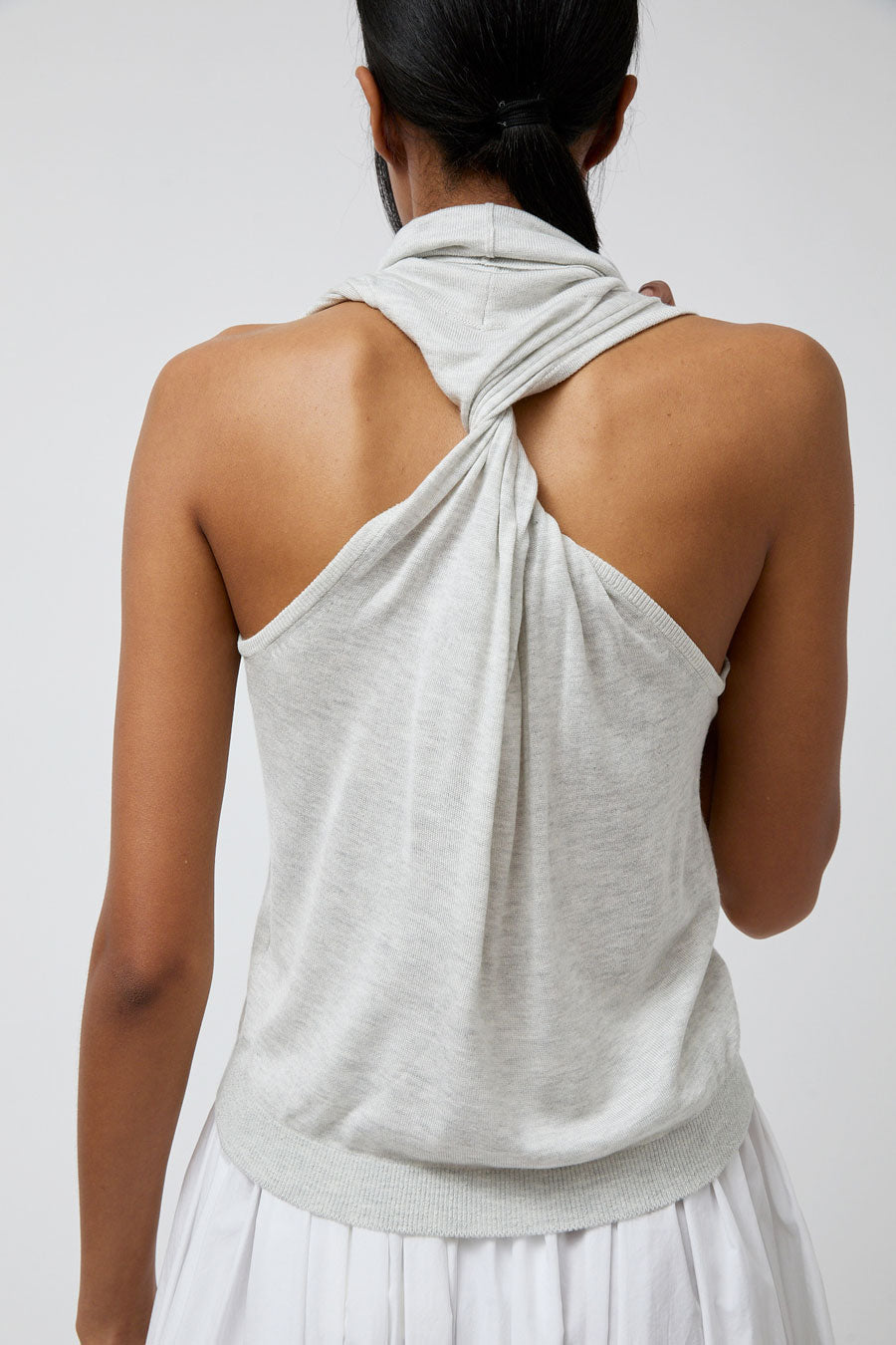 Anggae Twisted Back Knit Top in Grey