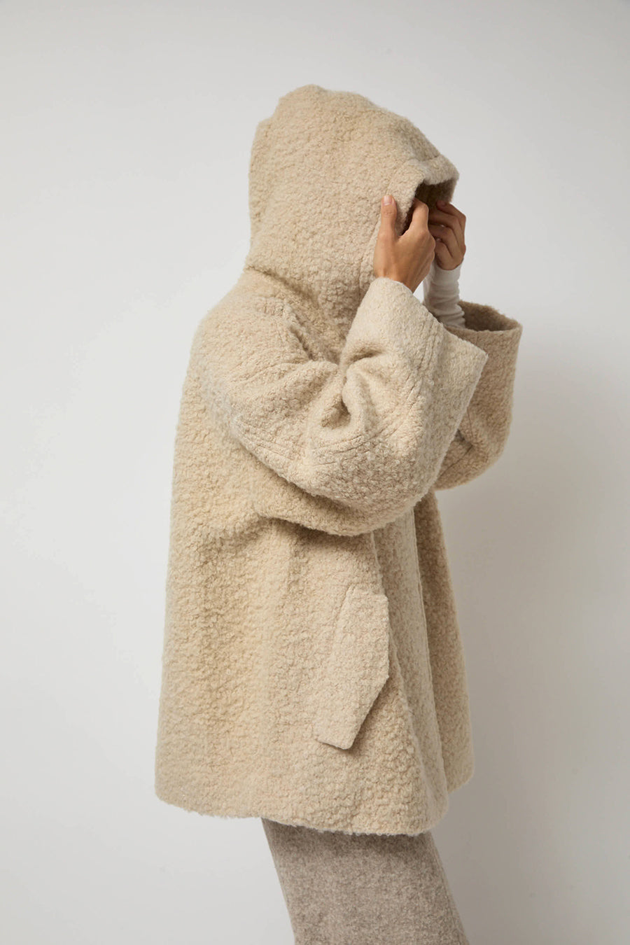 Anggae Fuzzy Hood Outer in Ivory