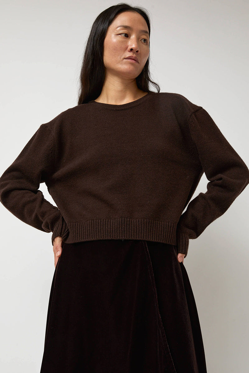 Anggae Lambswool Two Holes Solid Pullover in Brown