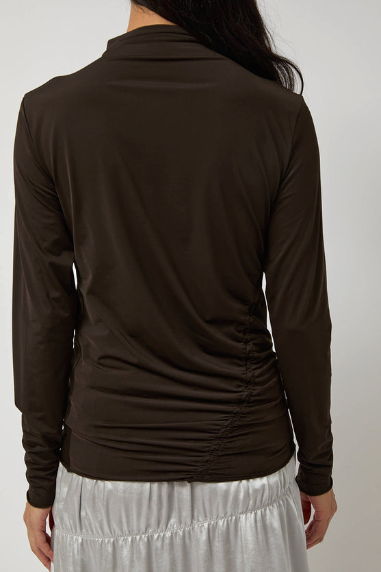 Anggae Light Jersey Slim Shirring Top in Brown