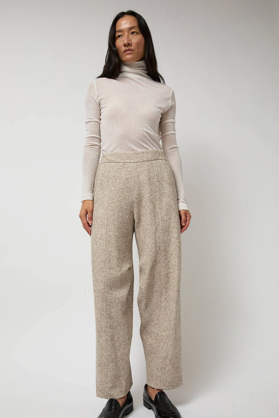 Anggae Melange Wool Blend Curve Pants in Ivory