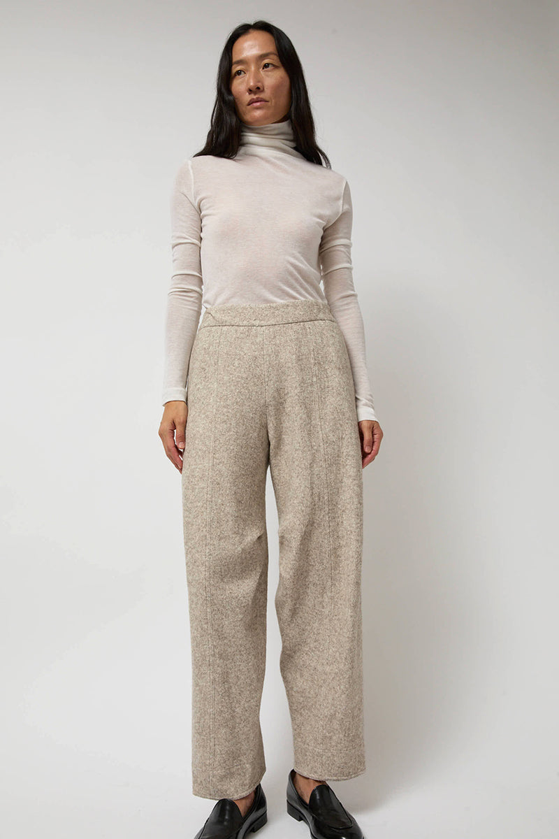 Anggae Melange Wool Blend Curve Pants in Ivory