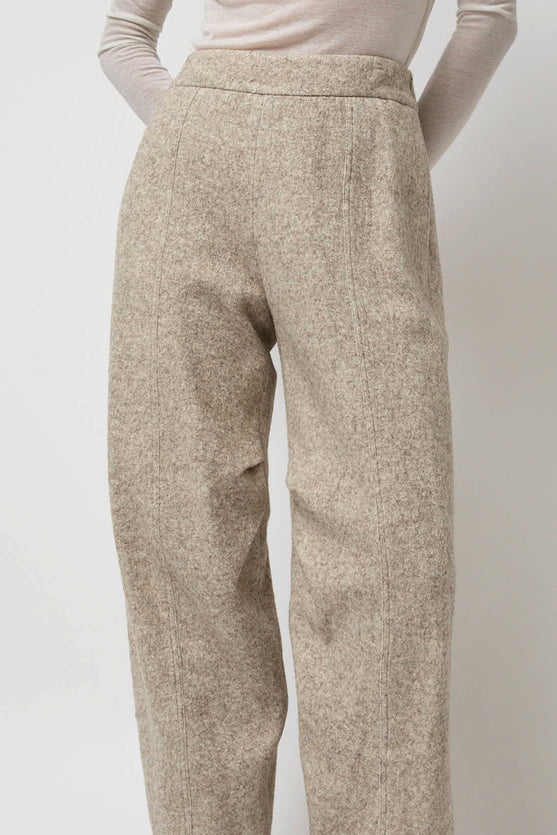 Anggae Melange Wool Blend Curve Pants in Ivory