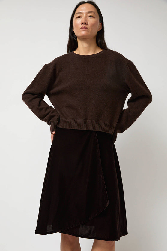 Anggae Velvet Midi Wrap Skirt in Brown