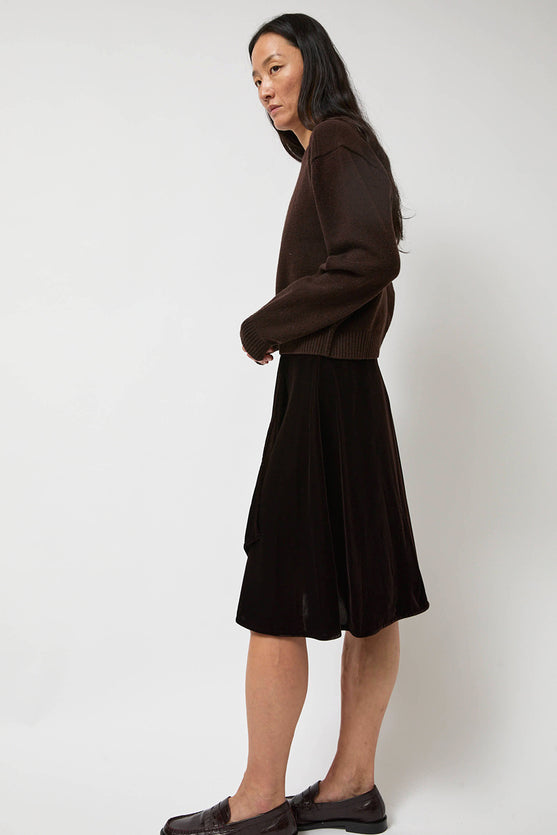 Anggae Velvet Midi Wrap Skirt in Brown