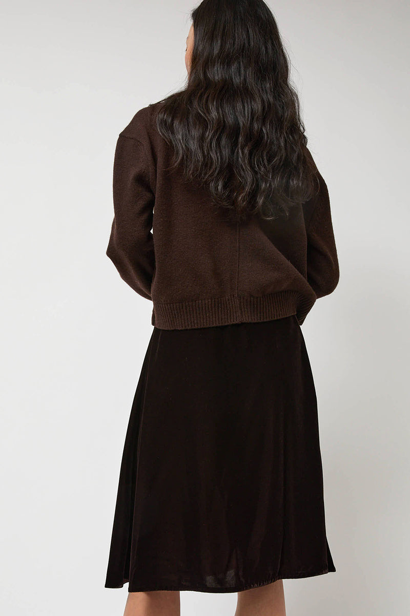 Anggae Velvet Midi Wrap Skirt in Brown