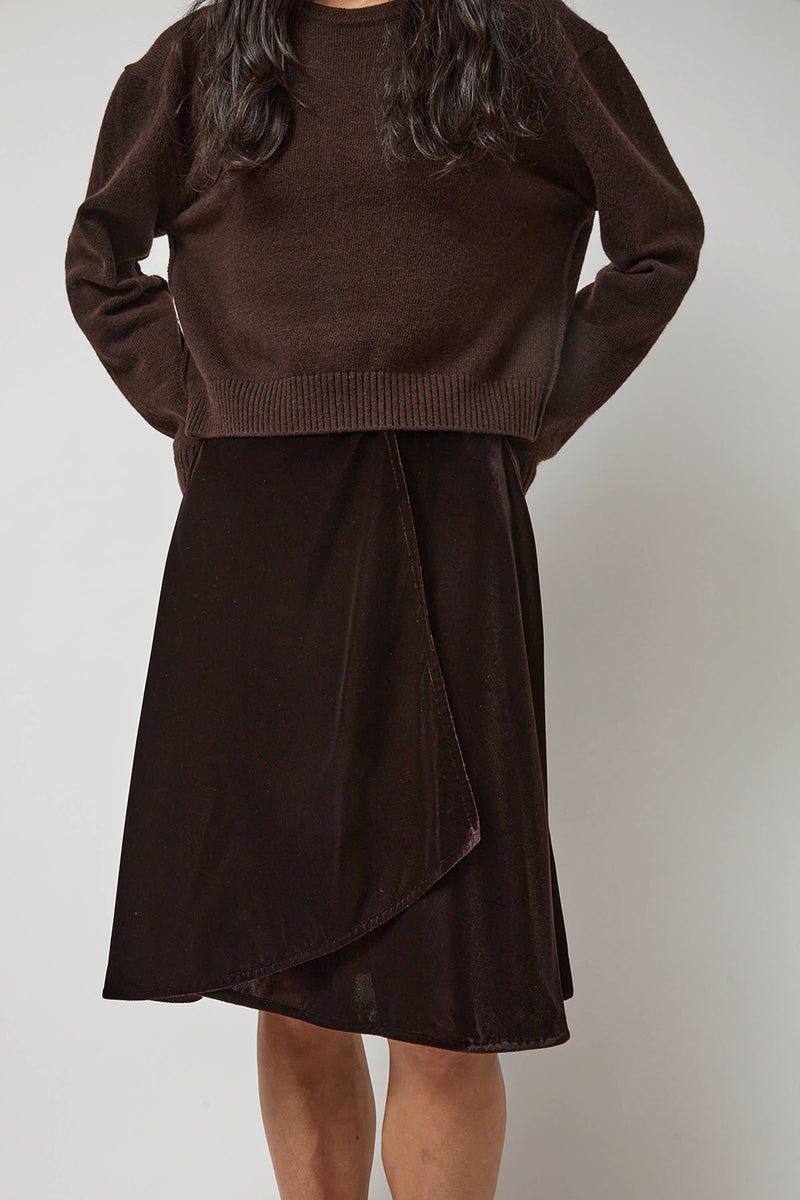 Anggae Velvet Midi Wrap Skirt in Brown