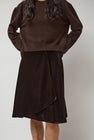 Anggae Velvet Midi Wrap Skirt in Brown