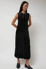 Anggae Washed Velvet Long Dress in Black