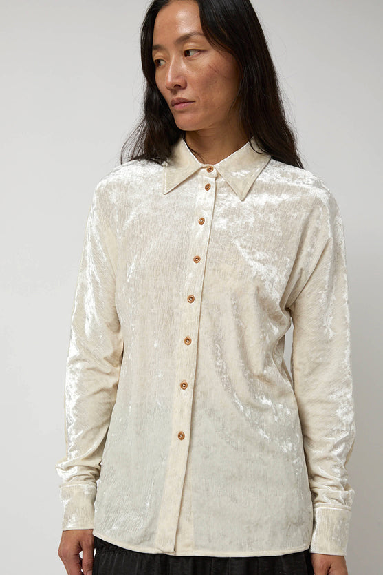 Anggae Washed Velvet Long Shirt in Ivory