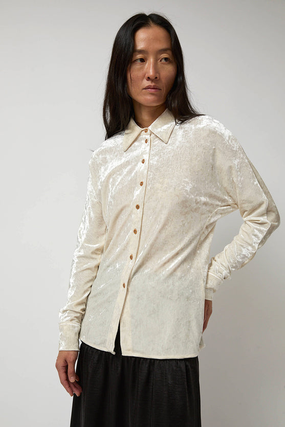 Anggae Washed Velvet Long Shirt in Ivory