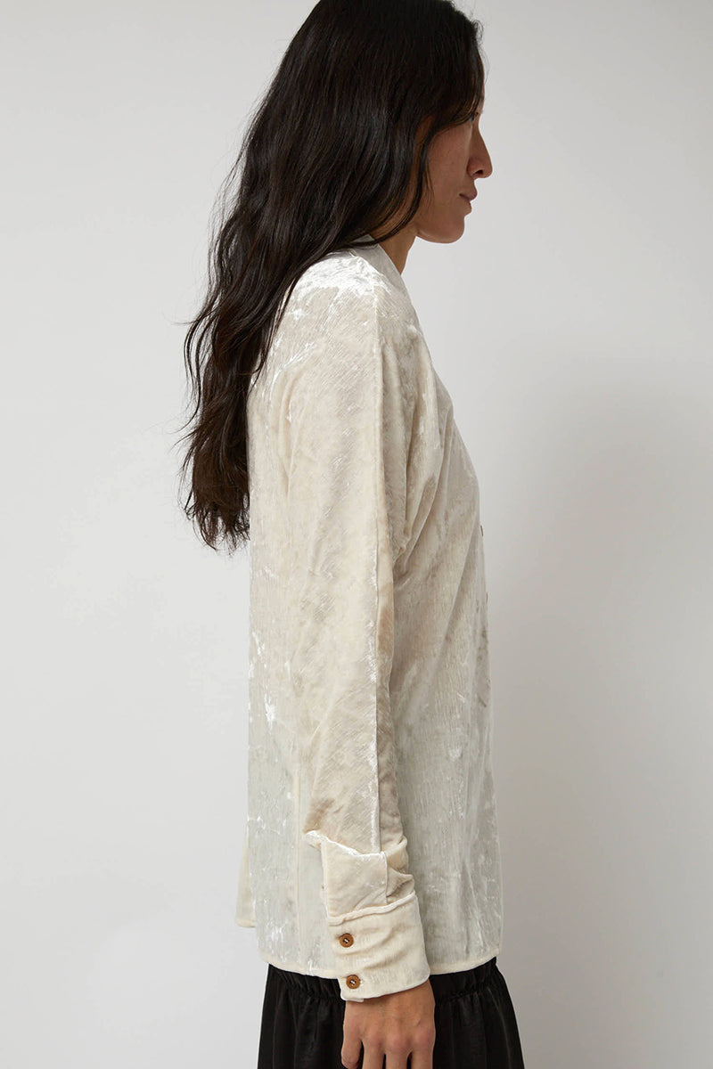 Anggae Washed Velvet Long Shirt in Ivory