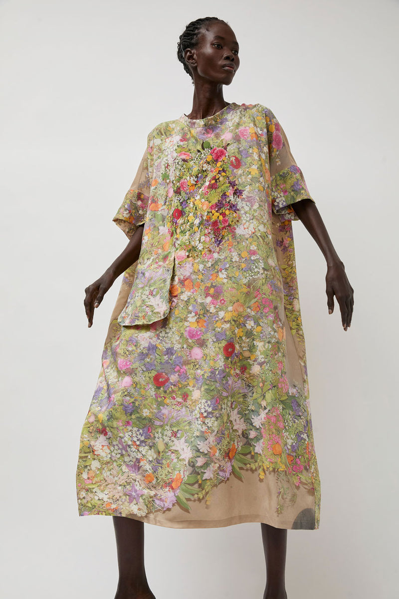Anntian Silk Dress in Print D Bouquet