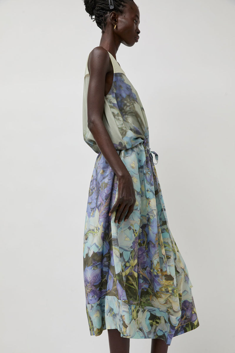 Anntian Silk Dress in Print Q Delphinium