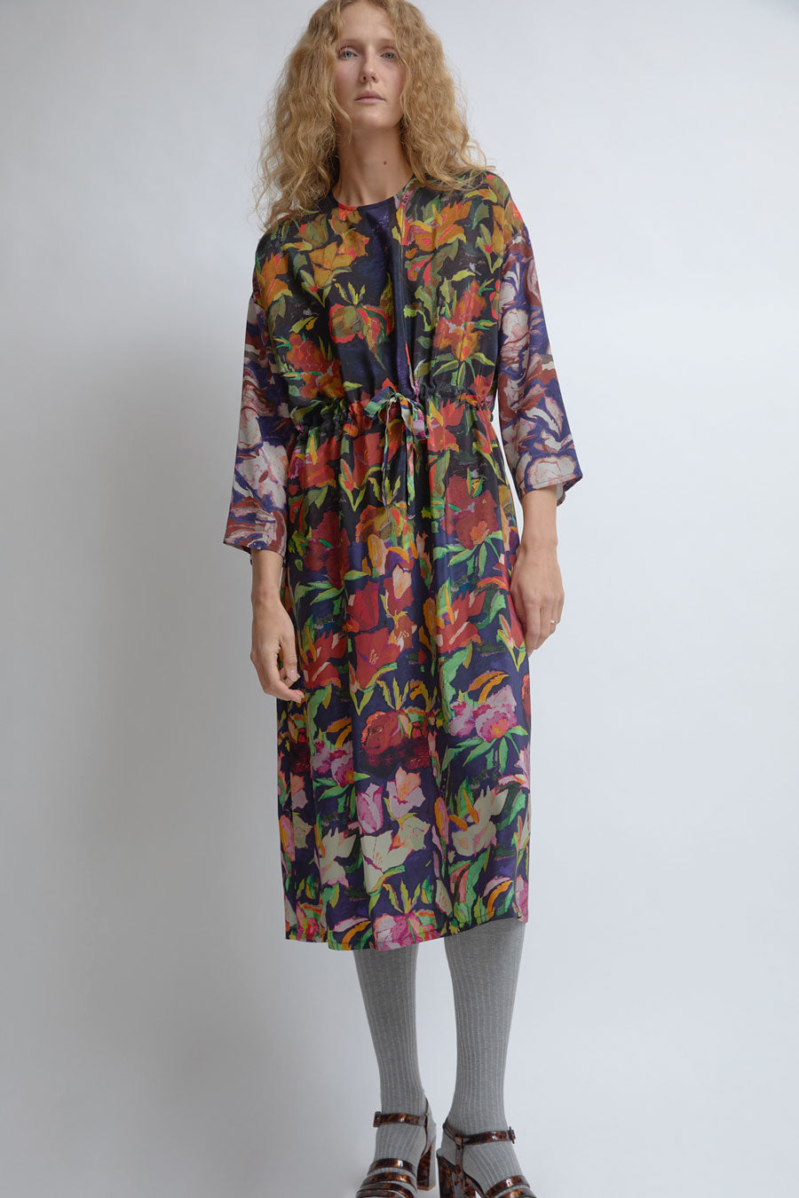 Anntian Simple Dress in Print Painted Flowers
