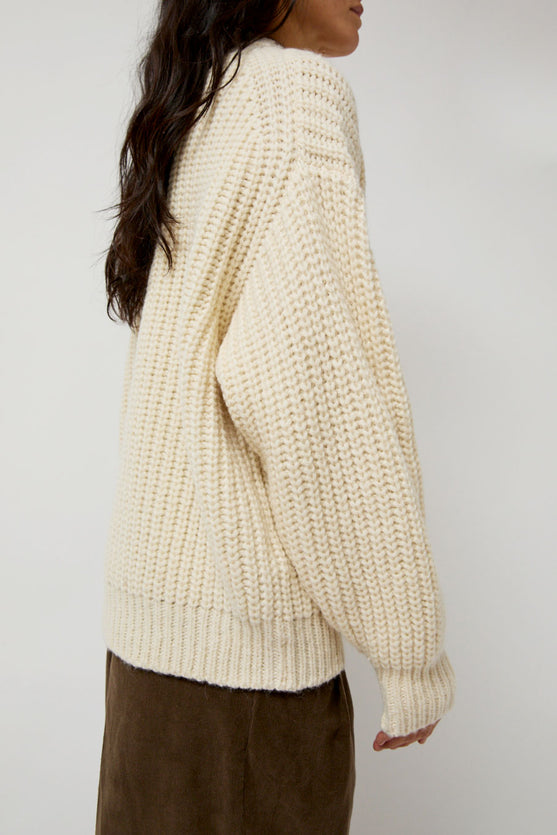 Cream ribbed sweater best sale