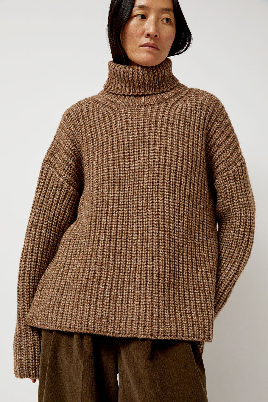 Atelier Delphine Alpaca Rib Turtleneck in Brown