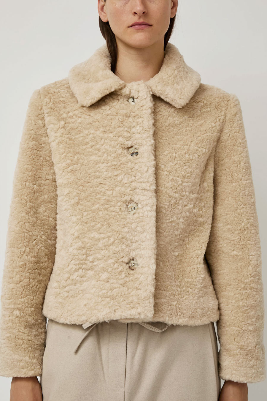 Atelier Delphine Faux Fur Cropped Jacket in Light Beige