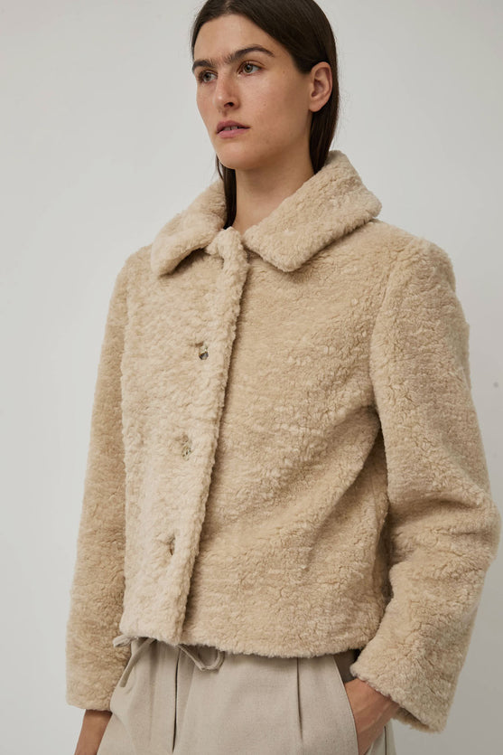 Atelier Delphine Faux Fur Cropped Jacket in Light Beige