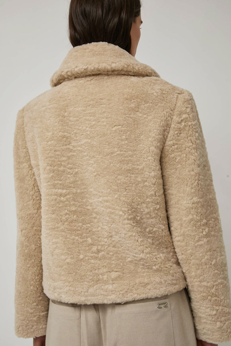 Atelier Delphine Faux Fur Cropped Jacket in Light Beige
