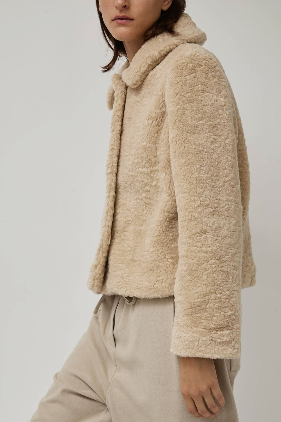 Atelier Delphine Faux Fur Cropped Jacket in Light Beige